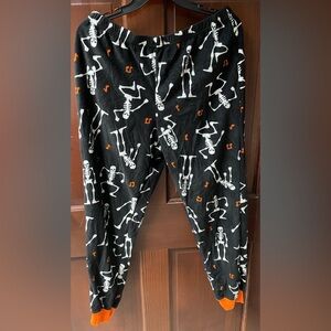 Skeleton Print Women's Pajama Pants  Size M 8/10- Black and Orange Halloween